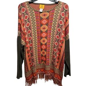 Ruby Rd. Colorful Bohemian Fringe Sweater OS
